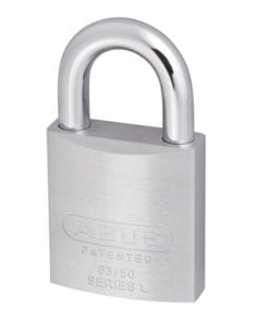 Depicts an Abus 83 50 padlock which could be part of a padlock sysem