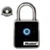 Depicts the Master Bluetooth Smart Connected Padlock for indoor use - no key or combination - opens with bluetooth - monitor activity via smart phone app