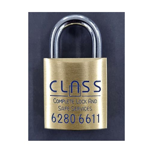Identifies the Abus 83/45 padlock as having been supplied by Complete Lock and Safe Services (CLASS Locksmiths).